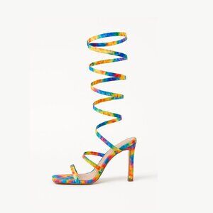 Tie-Dye Lace-Up Gladiator Heels | Rainbow Strappy High Sandals